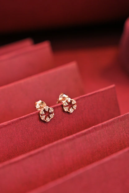 925 Silver Rose Gold Halo CZ Stud Earrings