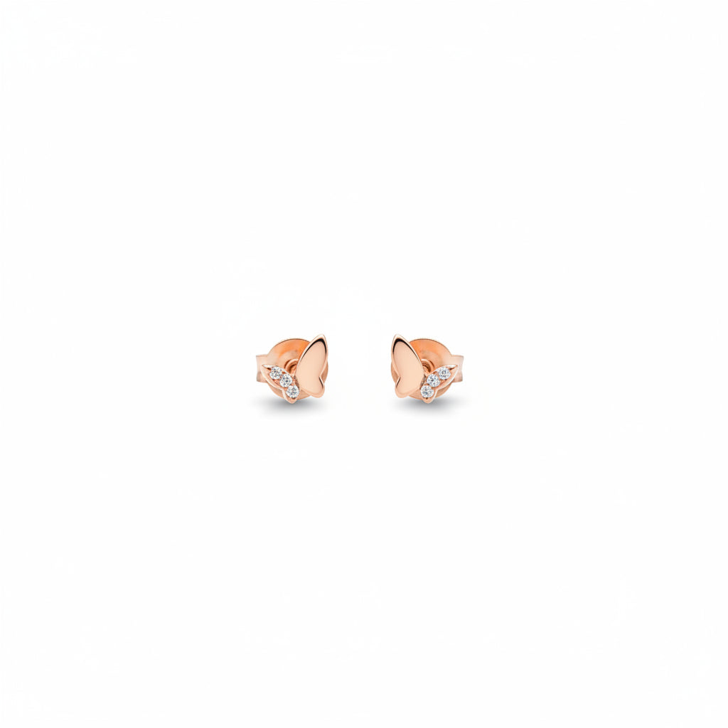 925 silver rose gold butterfly cz stud earrings