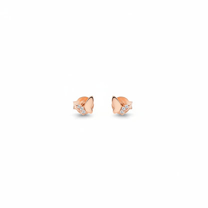 925 Silver Rose Gold Butterfly CZ Stud Earrings