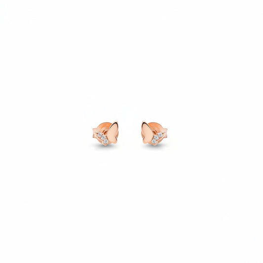 925 Silver Rose Gold Butterfly CZ Stud Earrings