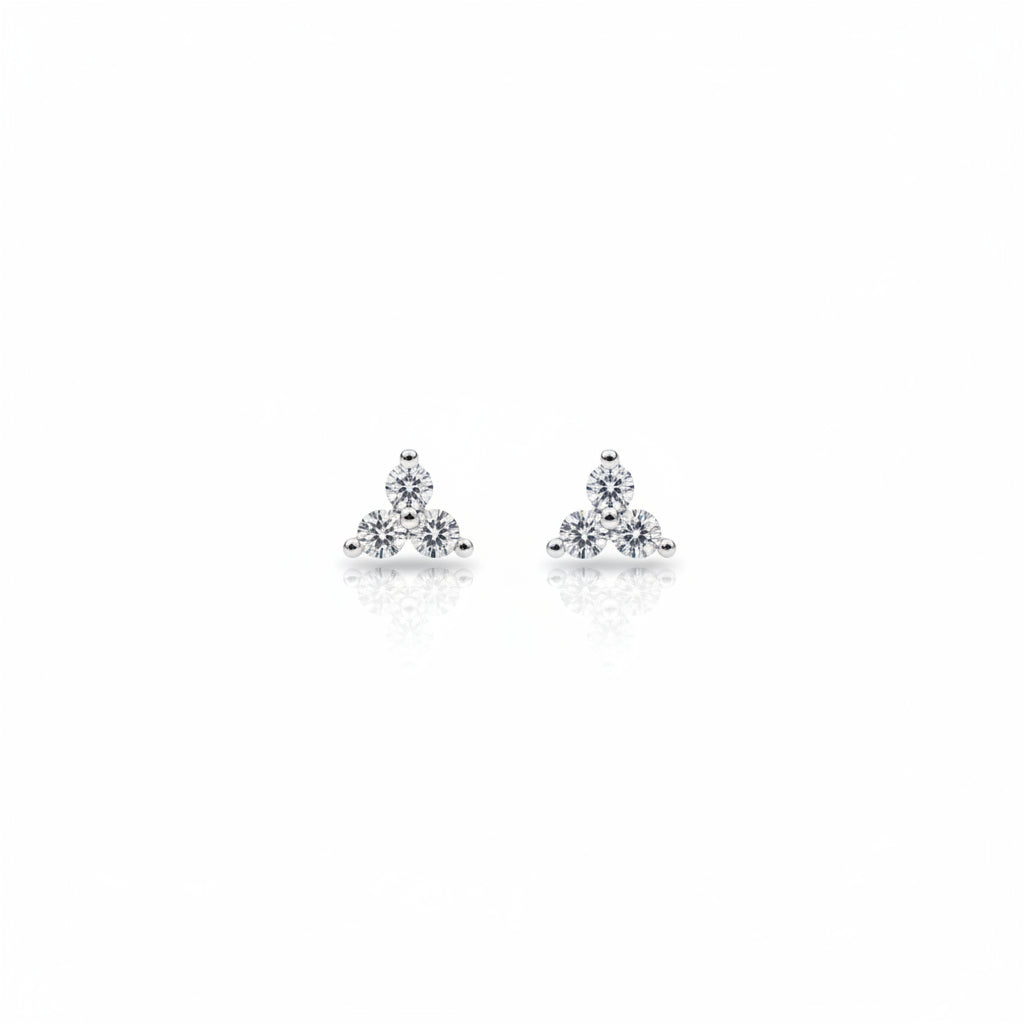 silver triple cz cluster stud earrings