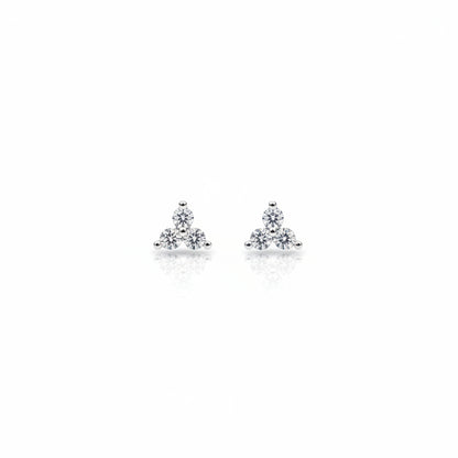 Silver Triple CZ Cluster Stud Earrings