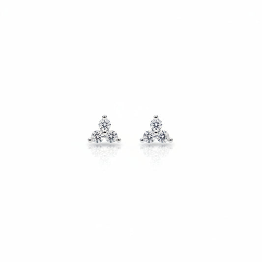 Silver Triple CZ Cluster Stud Earrings