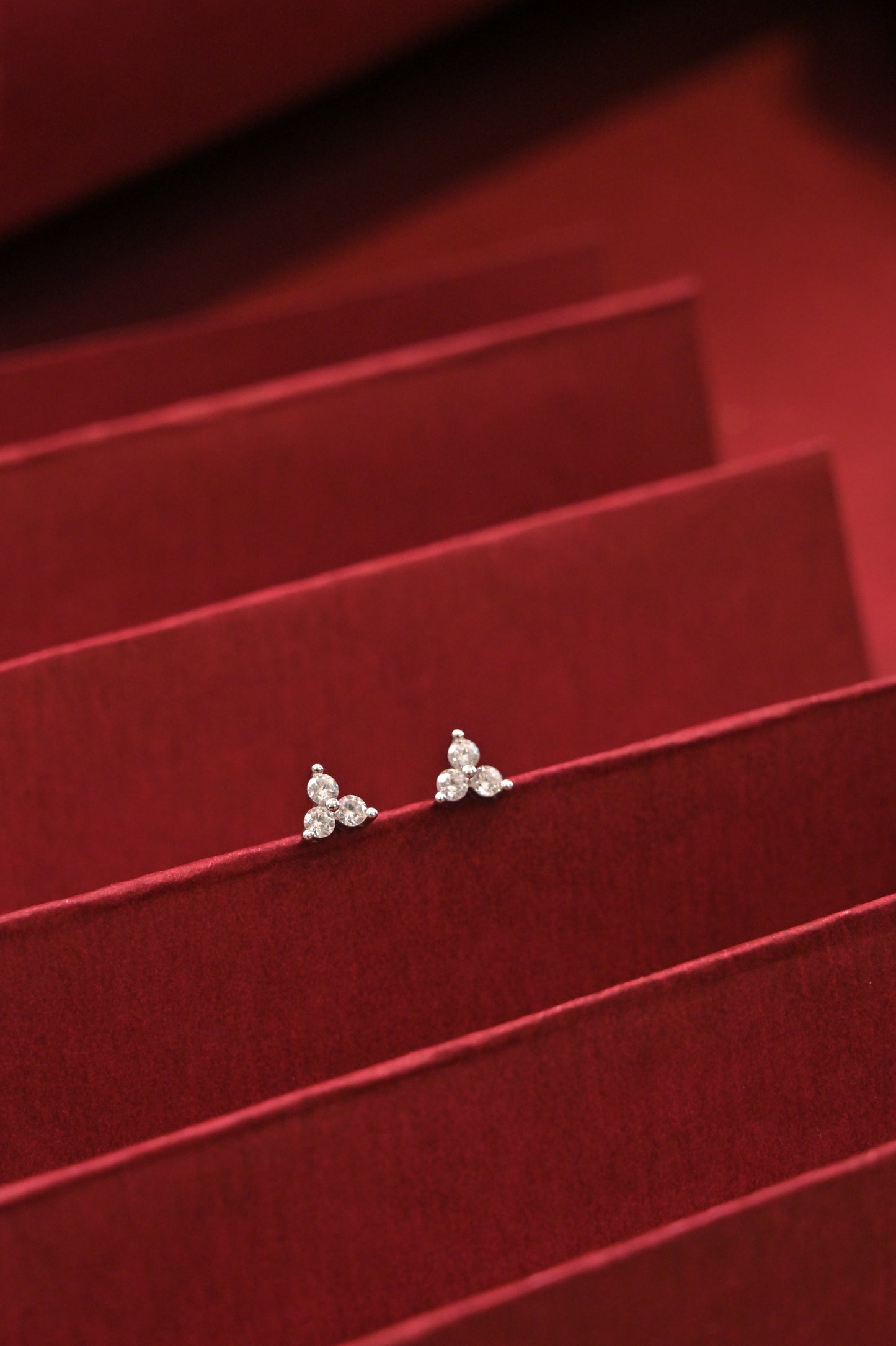 silver triple cz cluster stud earrings