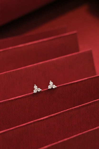 Silver Triple CZ Cluster Stud Earrings