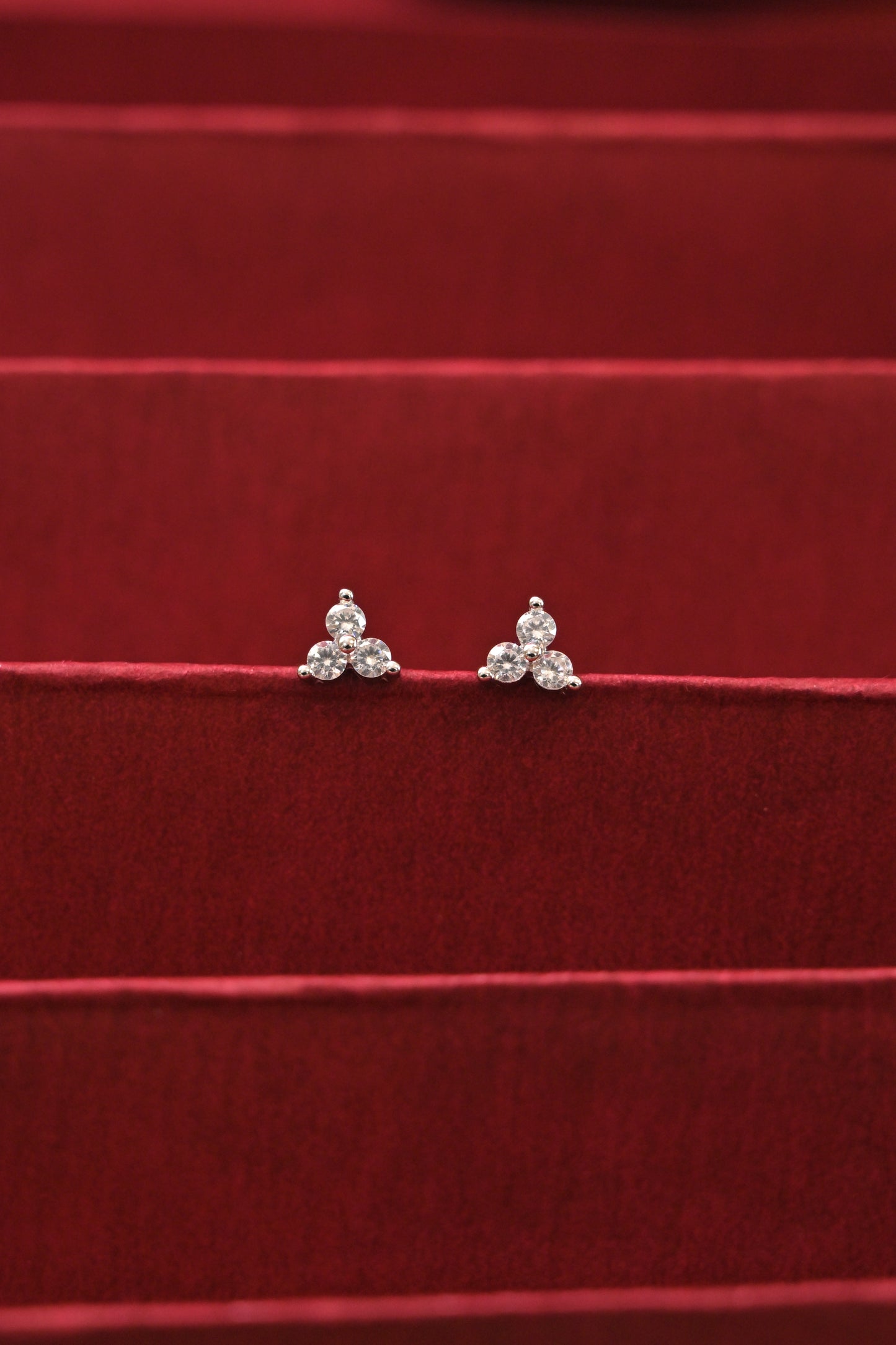 silver triple cz cluster stud earrings
