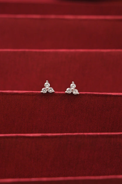 Silver Triple CZ Cluster Stud Earrings