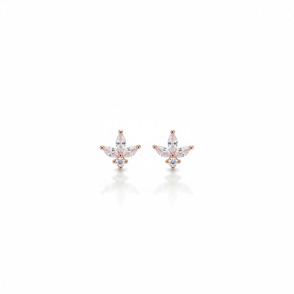 925 silver rose gold leaf cz stud earrings