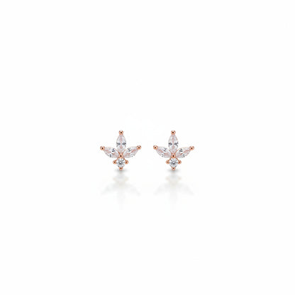 925 Silver Rose Gold Leaf CZ Stud Earrings