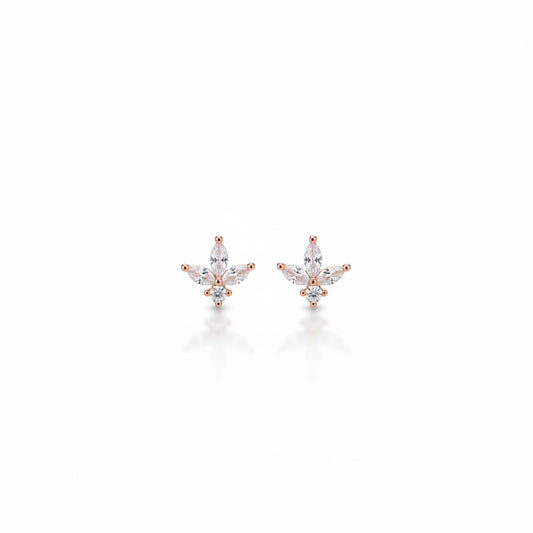 925 Silver Rose Gold Leaf CZ Stud Earrings