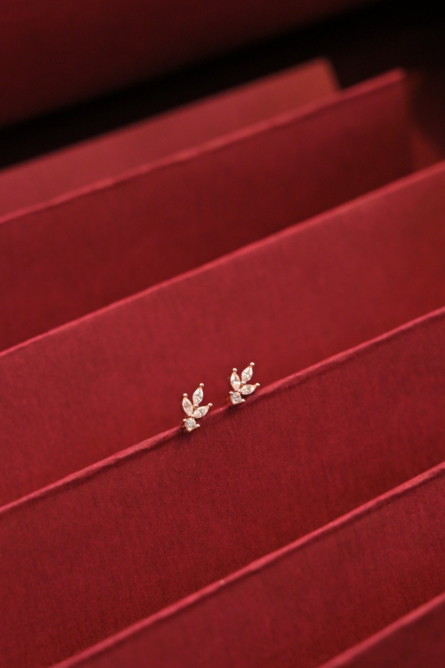 925 silver rose gold leaf cz stud earrings