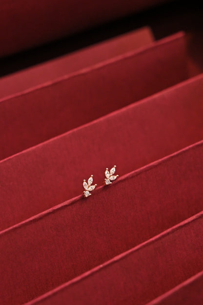 925 Silver Rose Gold Leaf CZ Stud Earrings