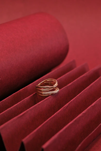 925 Silver Rose Gold Criss Cross Ring