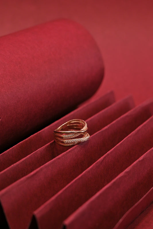 925 Silver Rose Gold Criss Cross Ring