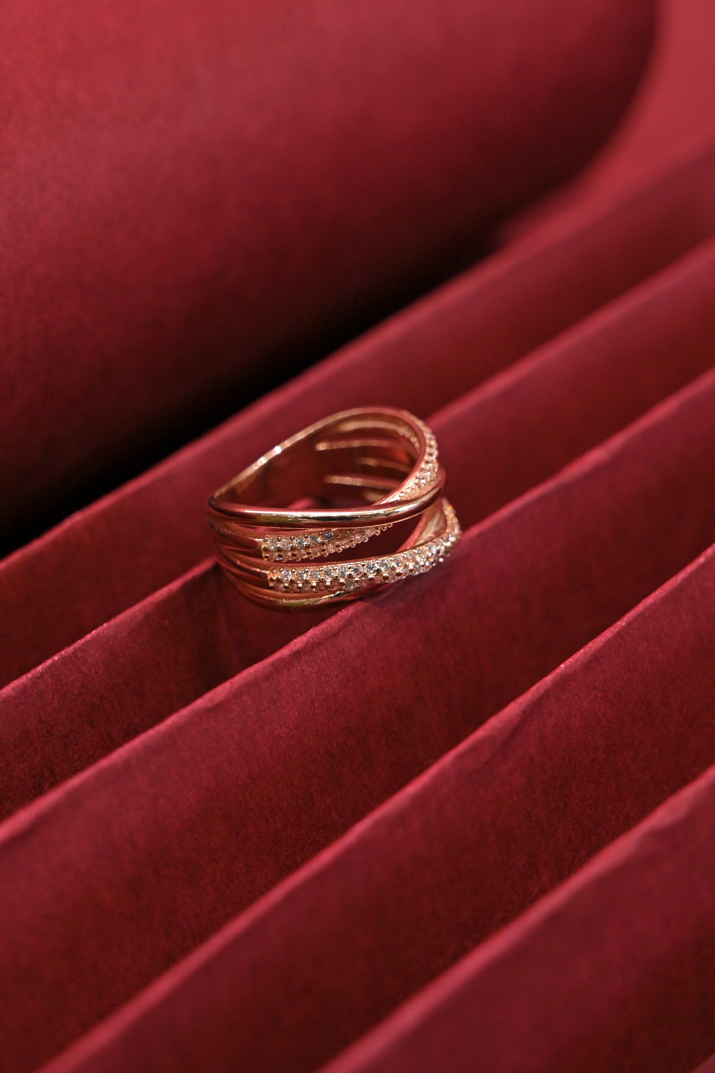 925 silver rose gold criss cross ring
