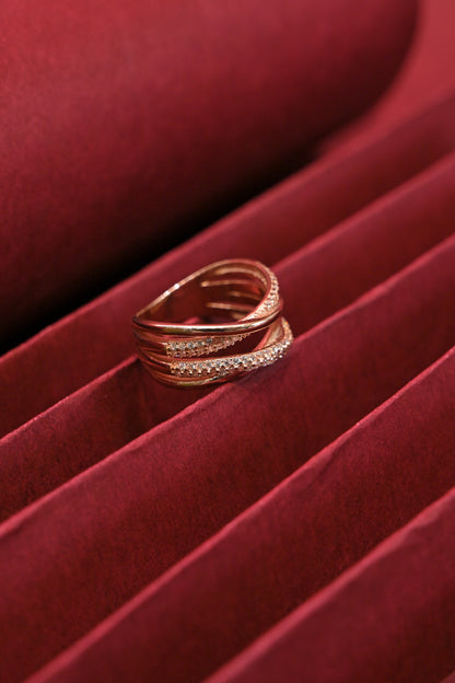 925 Silver Rose Gold Criss Cross Ring