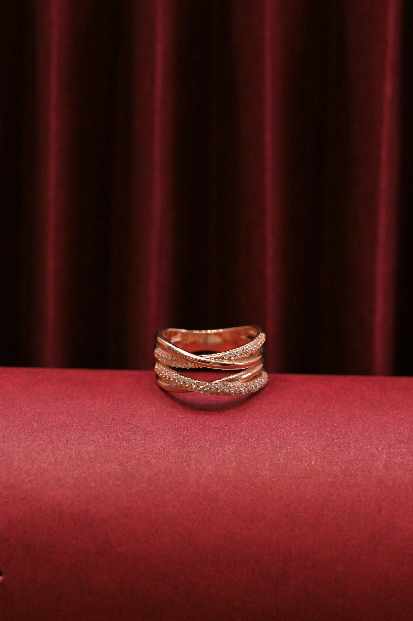 925 silver rose gold criss cross ring