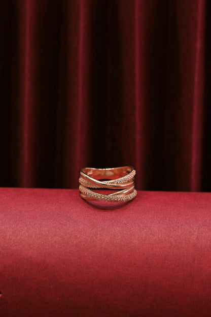 925 Silver Rose Gold Criss Cross Ring
