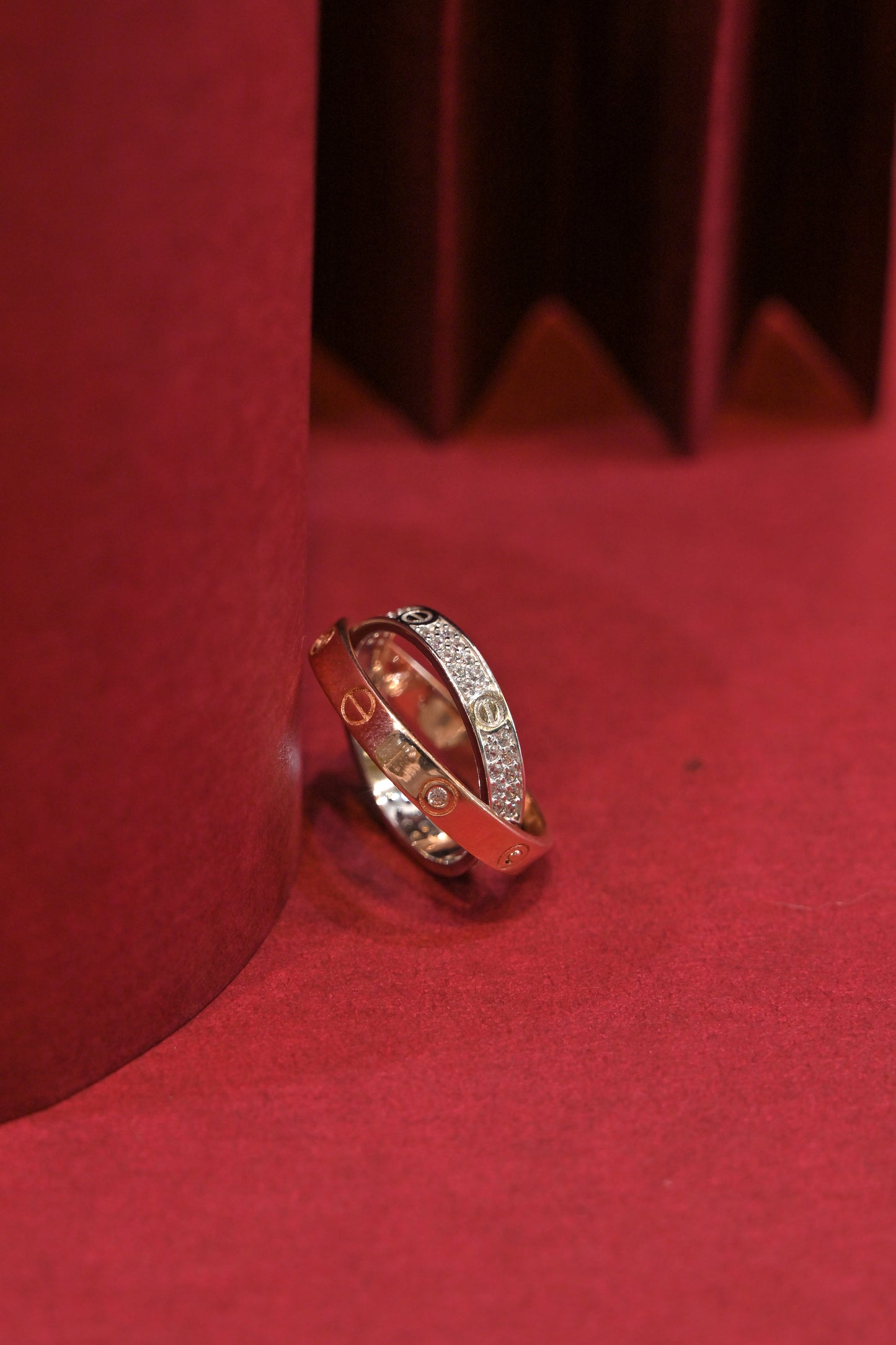 925 silver dual tone cz cross band ring