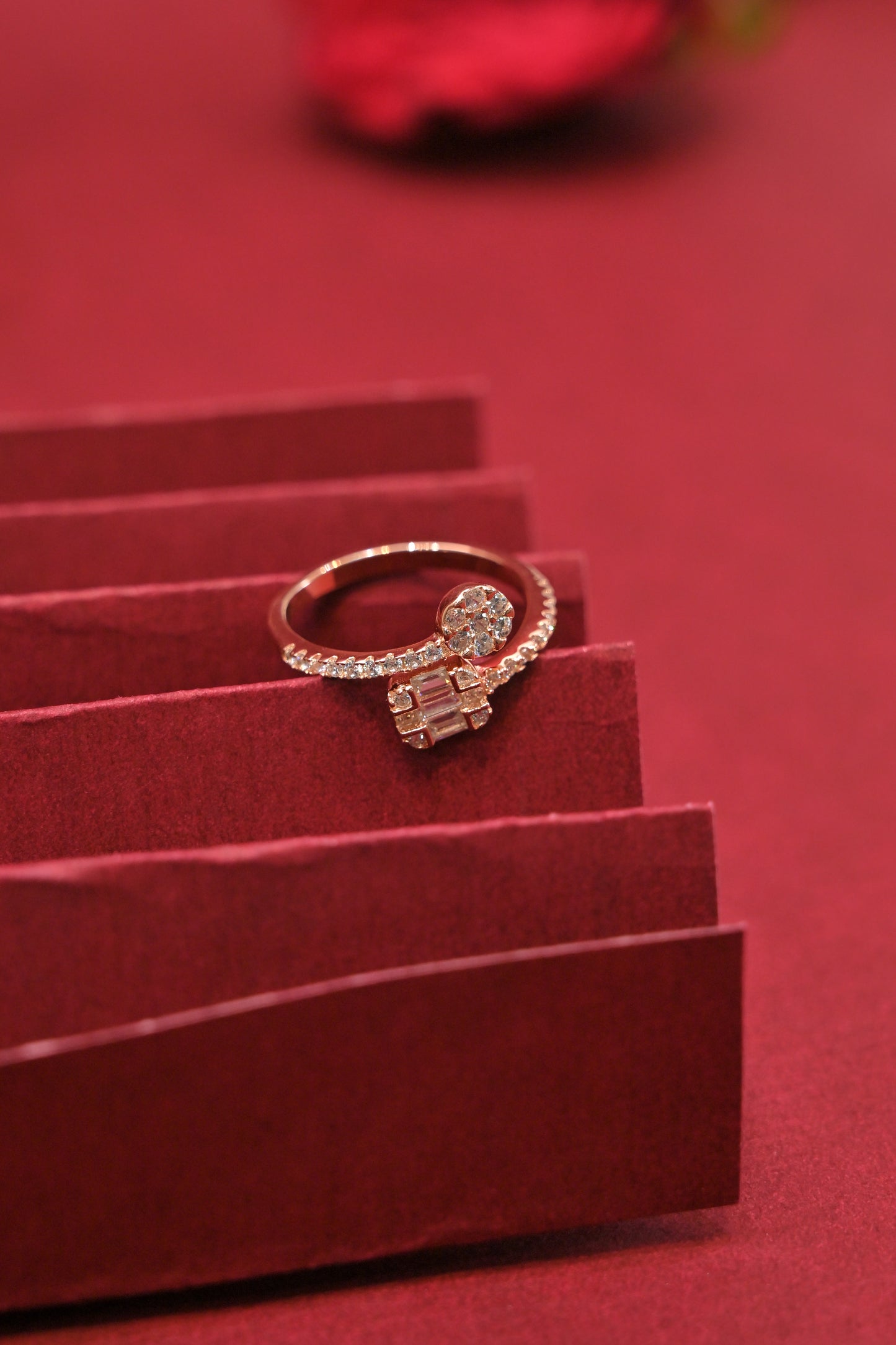 elegant baguette rose gold ring