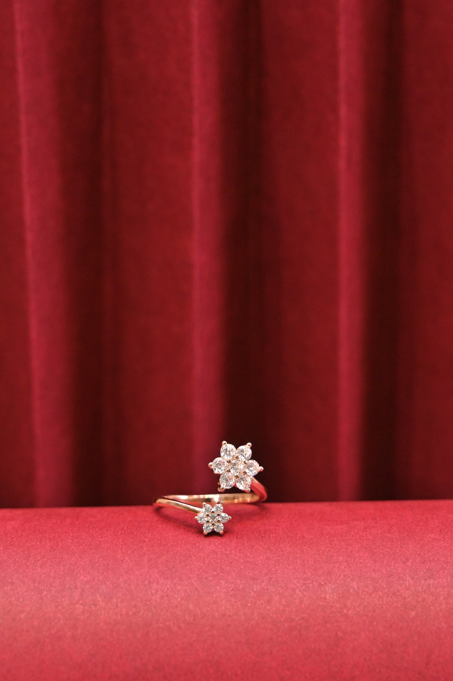 925 silver floral cz open ring – rose gold