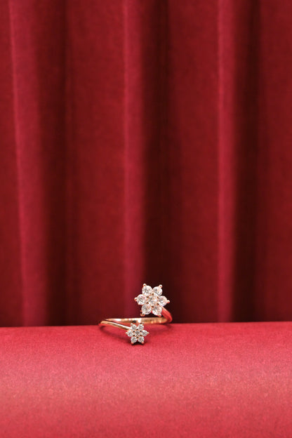 925 Silver Floral CZ Open Ring – Rose Gold