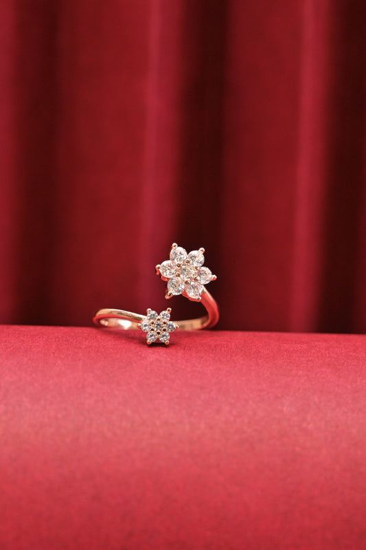925 Silver Floral CZ Open Ring – Rose Gold