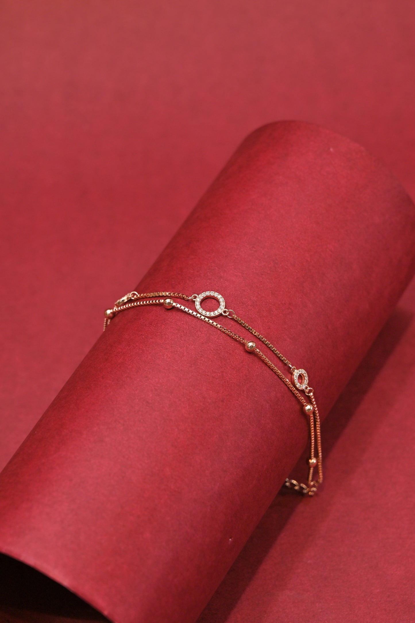 rose gold double layer circle charm bracelet