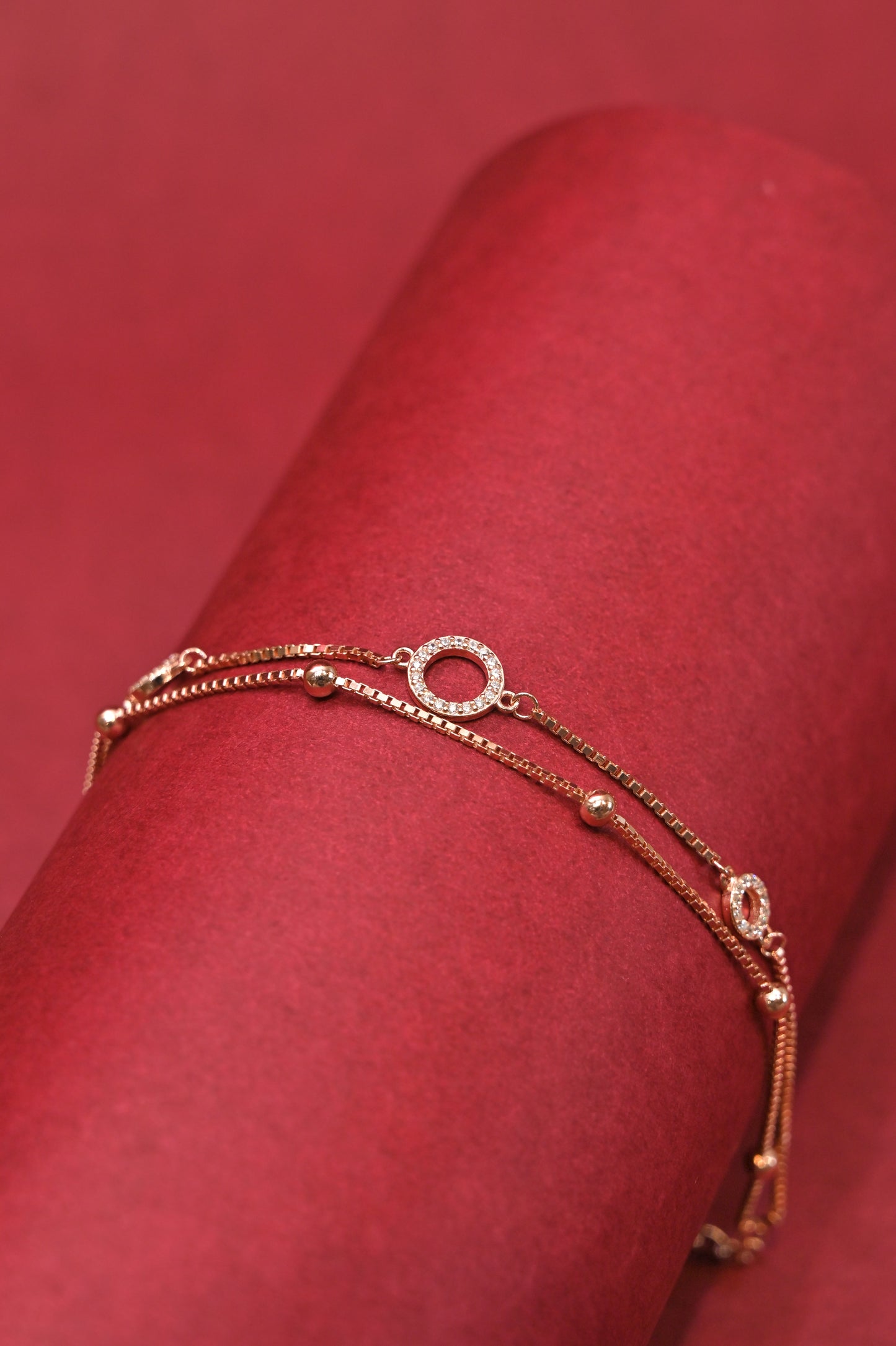 rose gold double layer circle charm bracelet