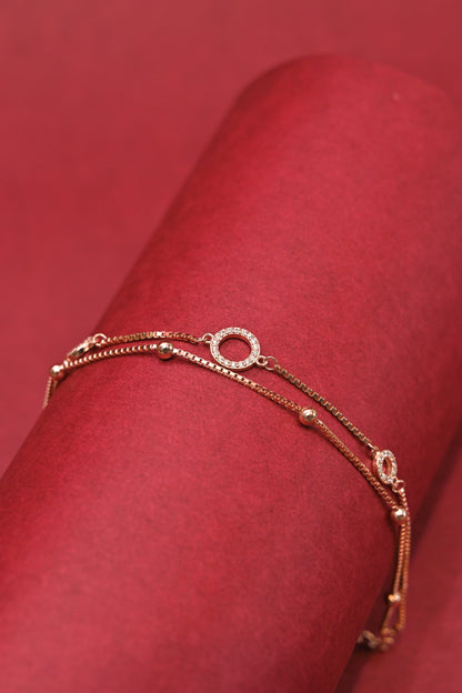 Rose Gold Double Layer Circle Charm Bracelet