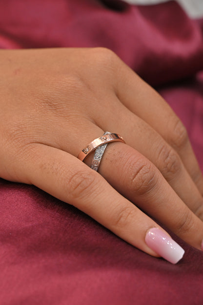 925 Silver Dual Tone CZ Cross Band Ring