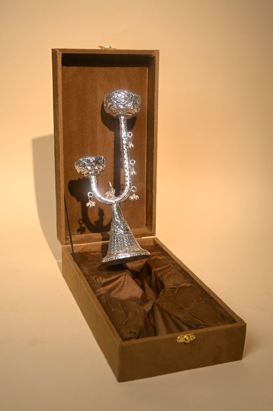 German Silver Candle Stand – Handcrafted Tall Silver Décor for Home & Festive Use