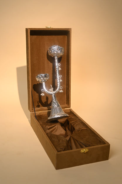 German Silver Candle Stand – Handcrafted Tall Silver Décor for Home & Festive Use