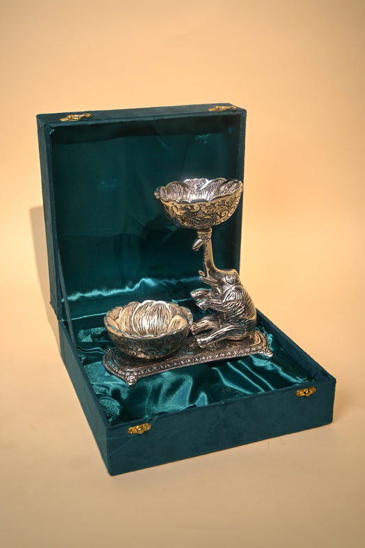 Handcrafted German Silver Cup Over Elephant Trunk – A Unique Decorative Piece