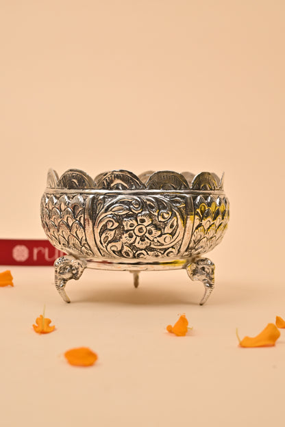 German Silver Elephant Urli – Decorative Festive & Home Décor Bowl