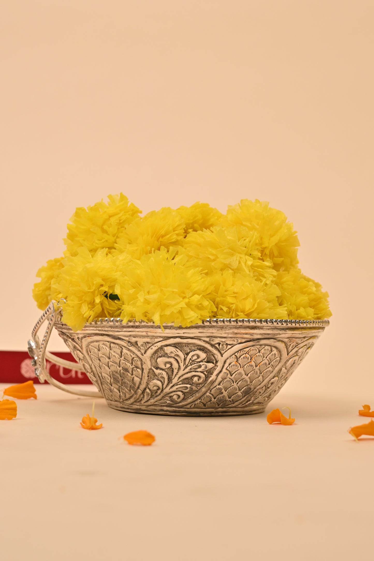 German Silver Decorative Bowl with Floral Handles – Elegant Pooja & Gifting Accessory