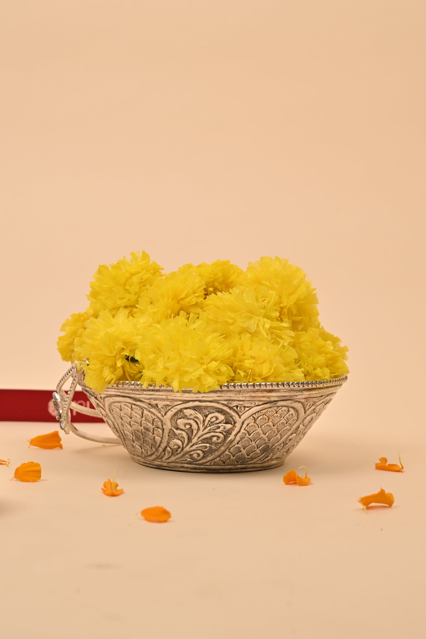 German Silver Decorative Bowl with Floral Handles – Elegant Pooja & Gifting Accessory