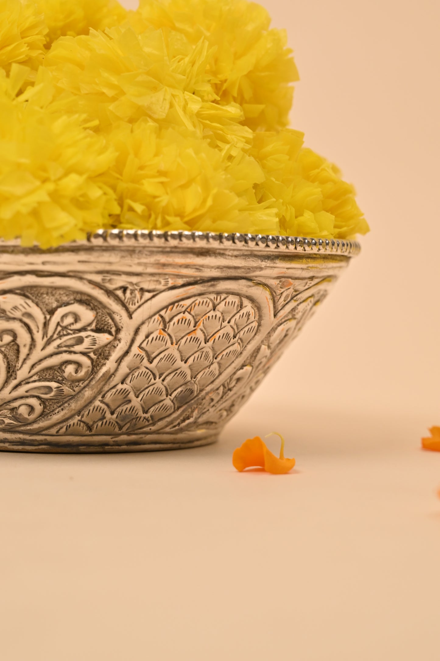 German Silver Decorative Bowl with Floral Handles – Elegant Pooja & Gifting Accessory