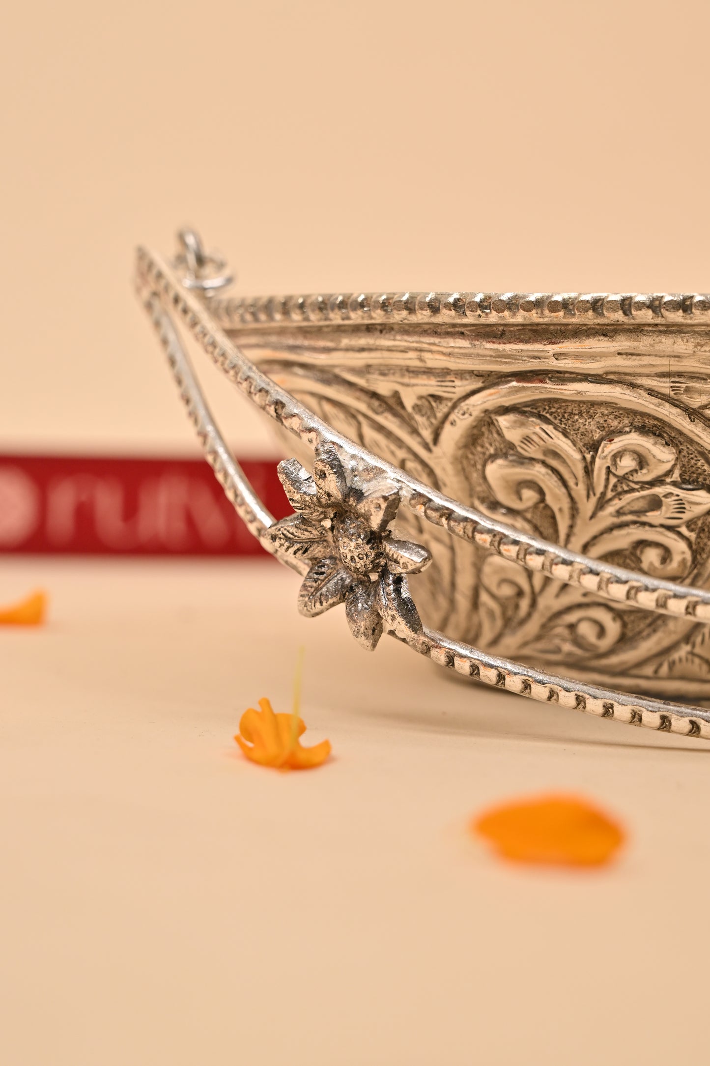 German Silver Decorative Bowl with Floral Handles – Elegant Pooja & Gifting Accessory