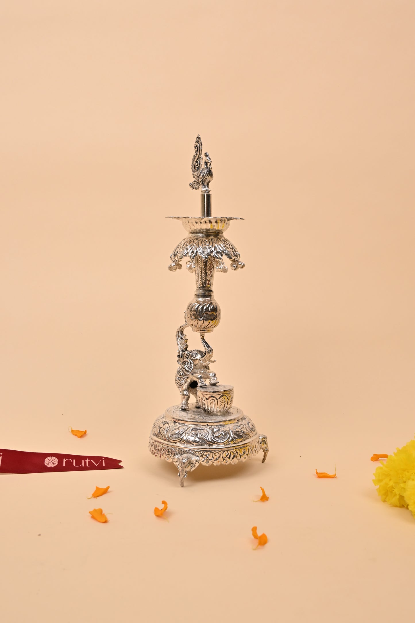 German Silver Peacock Diya – Auspicious Festive & Pooja Essential