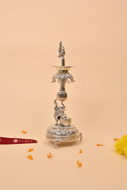 German Silver Peacock Diya – Auspicious Festive & Pooja Essential