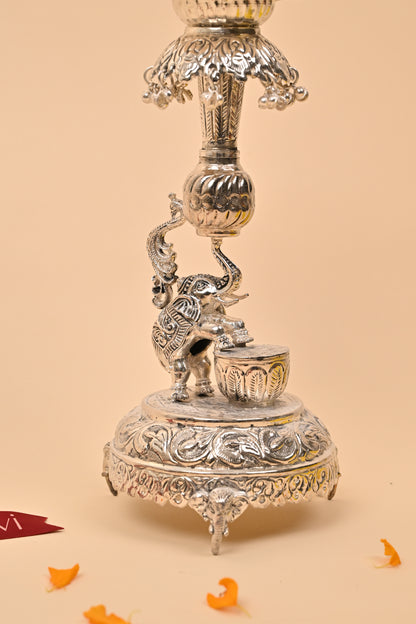 German Silver Peacock Diya – Auspicious Festive & Pooja Essential