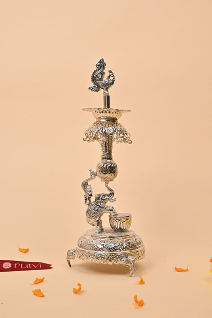 German Silver Peacock Diya – Auspicious Festive & Pooja Essential