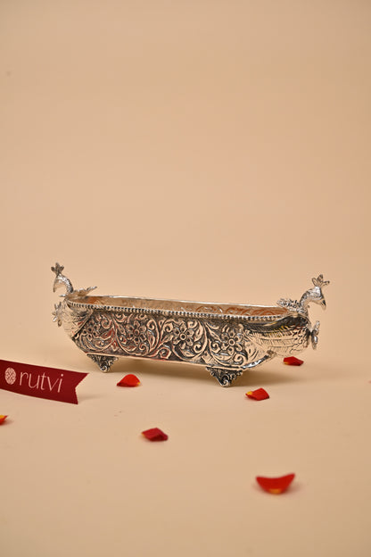 German Silver Peacock Boat Showpiece – Elegant Festive & Gifting Decor