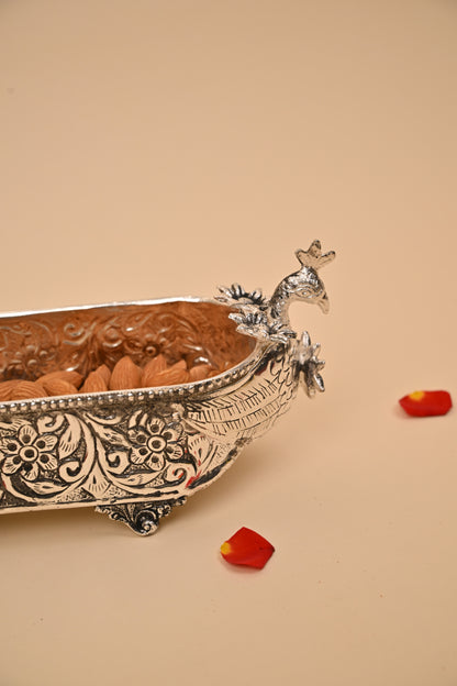 German Silver Peacock Boat Showpiece – Elegant Festive & Gifting Decor