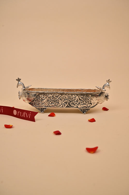 German Silver Peacock Boat Showpiece – Elegant Festive & Gifting Decor