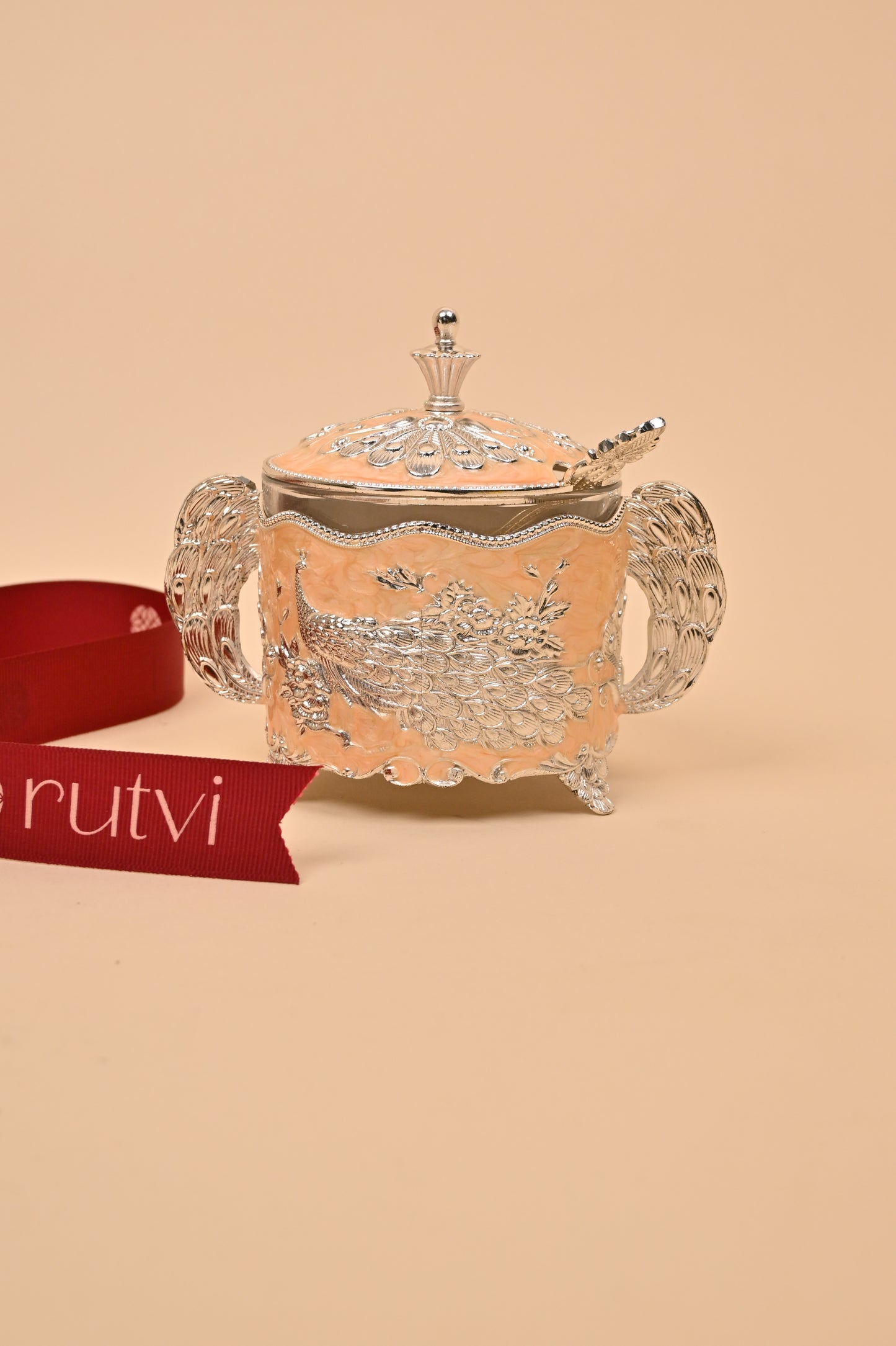 German Silver Peacock Circle Box with Handle – Traditional Storage & Festive Gift