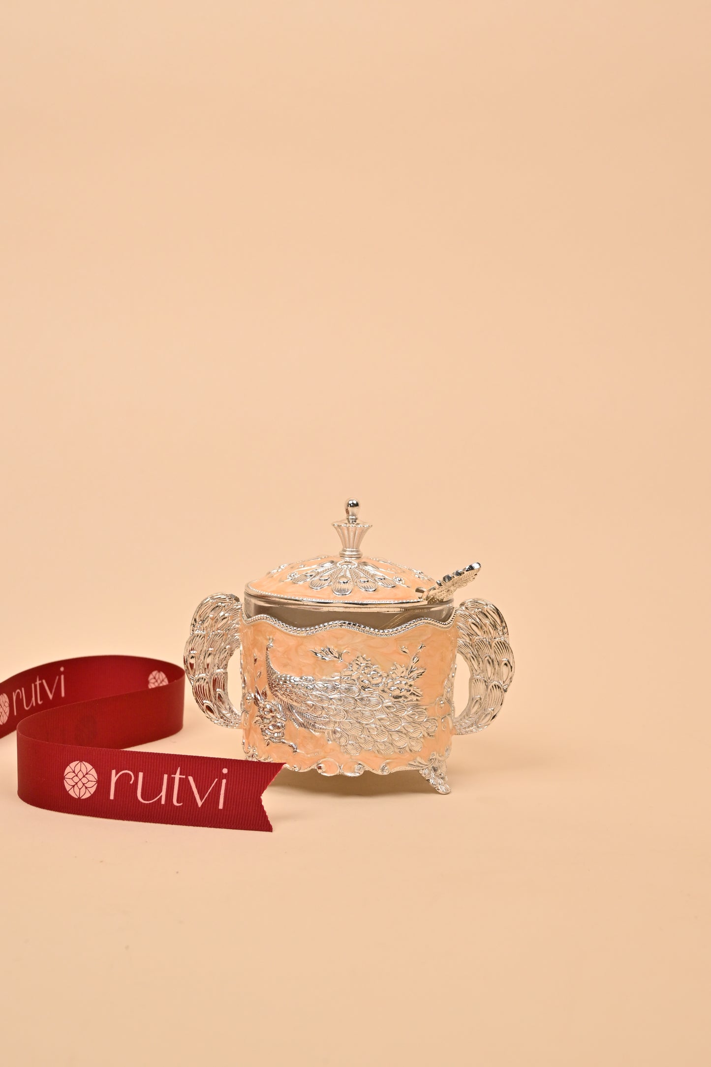 German Silver Peacock Circle Box with Handle – Traditional Storage & Festive Gift