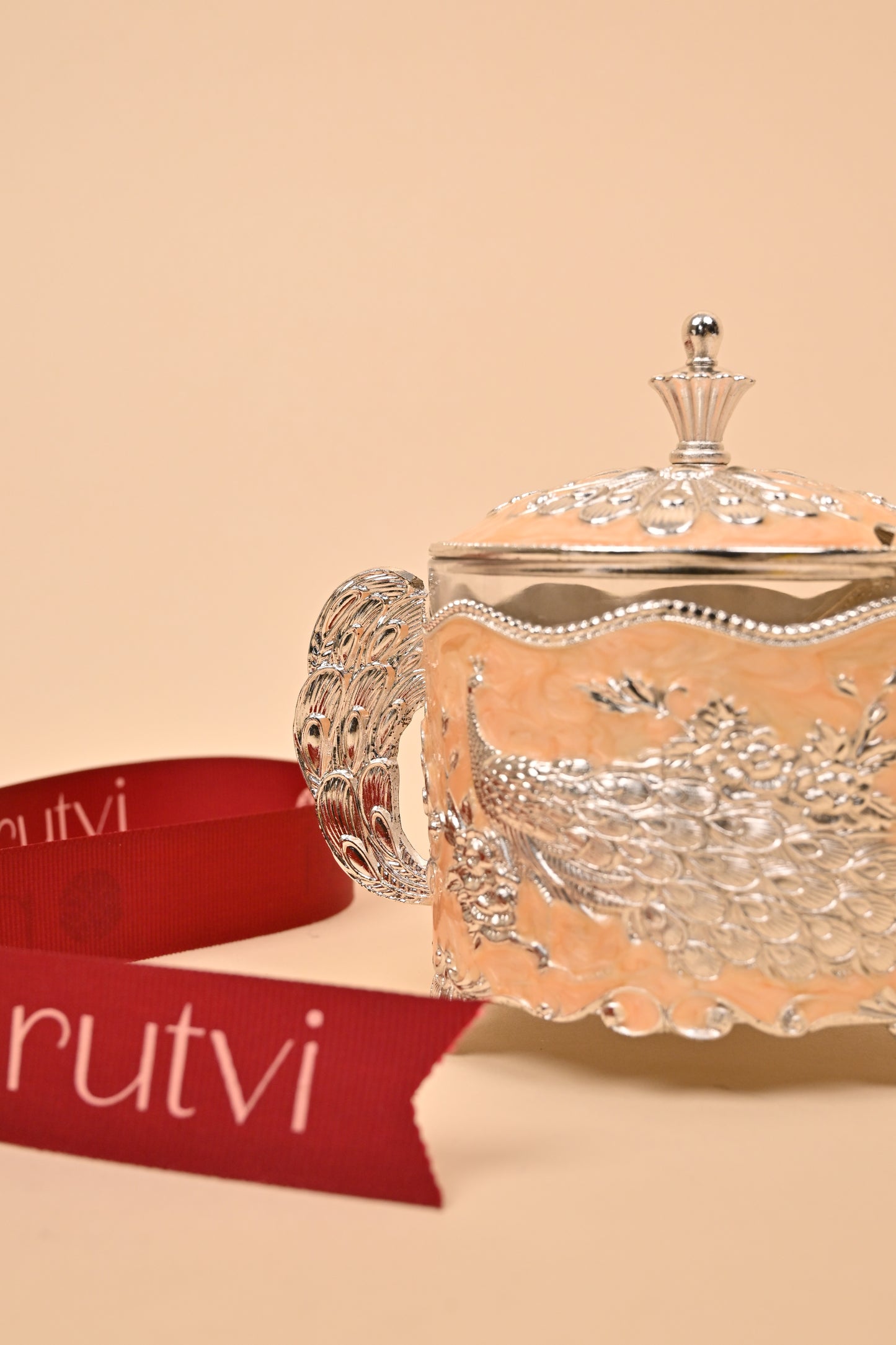 German Silver Peacock Circle Box with Handle – Traditional Storage & Festive Gift