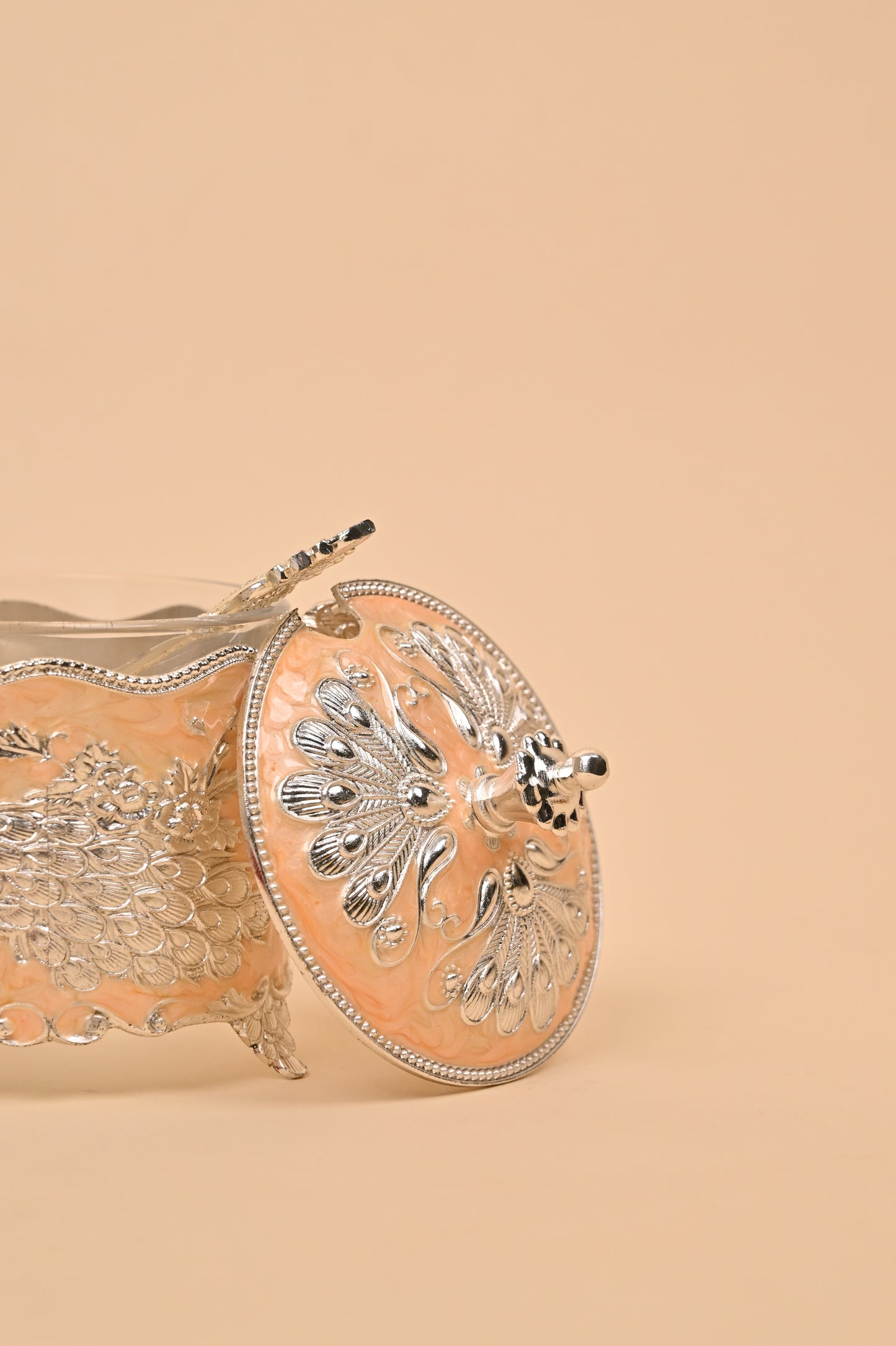 German Silver Peacock Circle Box with Handle – Traditional Storage & Festive Gift
